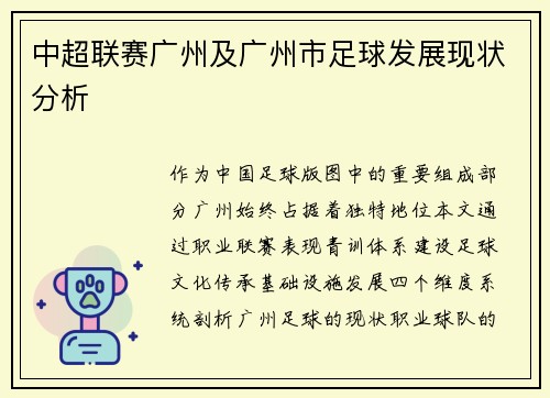 中超联赛广州及广州市足球发展现状分析