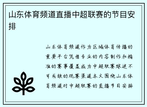 山东体育频道直播中超联赛的节目安排